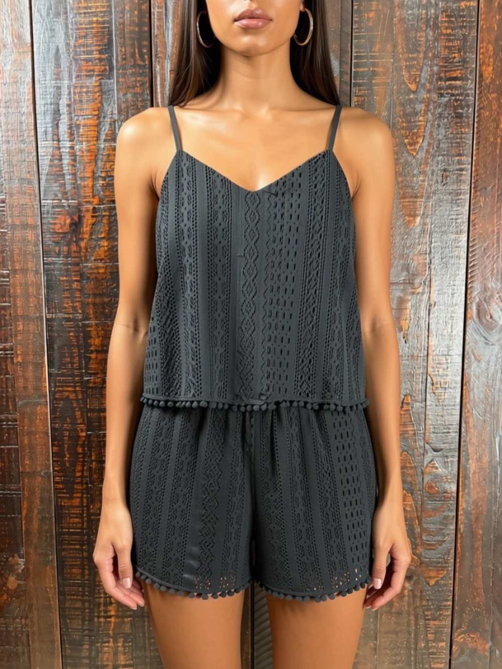 American Rag Black Crochet Spaghetti Strap Romper 0X